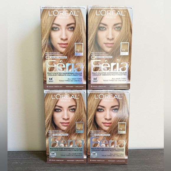 4pk L'Oreal Feria Shimmering Permanent Hair Colour#73 Dark Golden Blonde NEW